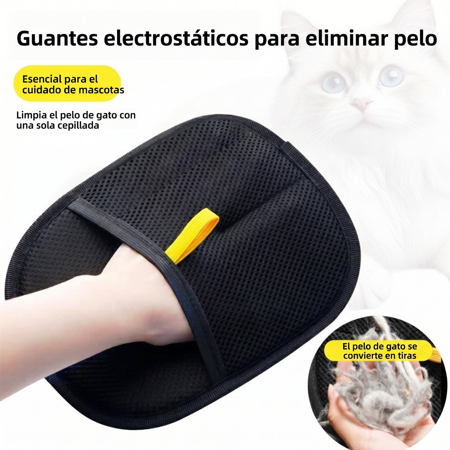 Guantes electrostáticos para eliminar el pelo de mascotas.